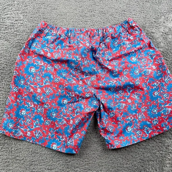 Chubbies Shorts Mens Medium Red Blue Golf Floral 7" Elastic Casual Fun Made USA - Picture 3 of 11